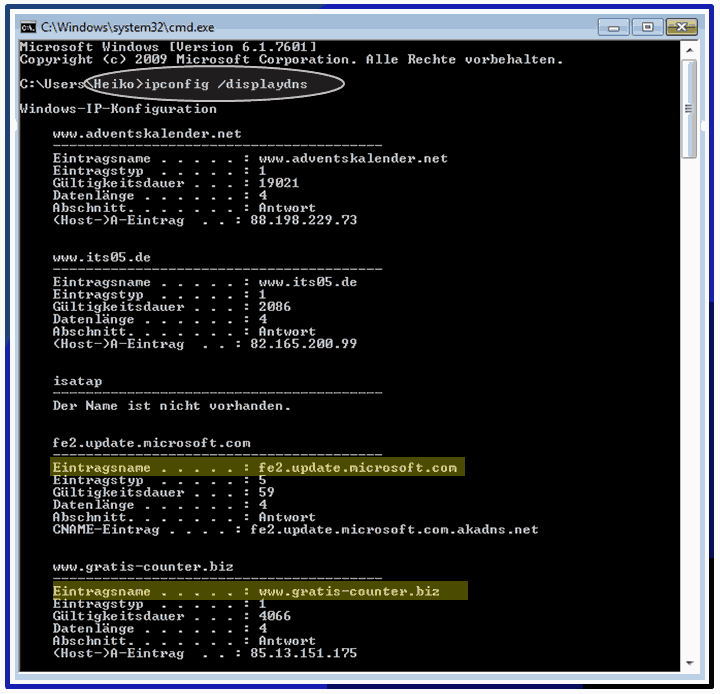 DNS Cache anzeigen