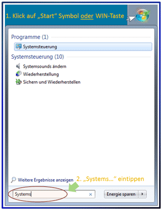 Windows Systemsteuerung im Start-Menü